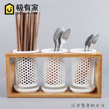 日式厨房创意餐具笼沥水防霉陶瓷三双筒筷架套装收纳盒筷子筒木架