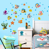 新品泡泡鱼儿卡通动漫墙贴儿童房卧室幼儿园浴室装饰贴可移除贴画