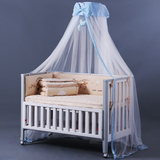 petitlapin榉木婴儿床环保实木白色多功能宝宝床带滚轮可折叠bb床