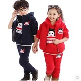 儿童保暖卫衣加绒加厚小孩运动装套装休闲男童女童红色猴子3件套