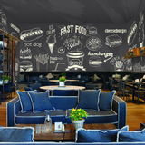 黑板食物涂鸦大型壁画快餐店餐厅咖啡厅壁纸甜品奶茶店披萨店墙纸
