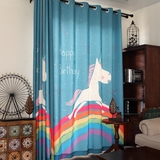 韩式卡通儿童房卧室窗帘遮光帘 成品印花清新窗帘 彩虹马