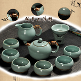 正品高档汝窑茶具套装 精品陶瓷功夫整套茶具侧把壶浮雕茶壶特价