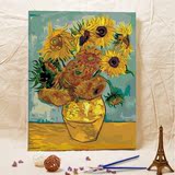 包邮客厅数油画风景diy手绘花卉抽象数码壁画 向日葵梵高名作葵花