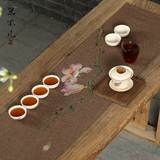 定制茶席日式禅意布艺桌旗手绘干泡席亚麻布茶垫茶帘茶几桌布香席