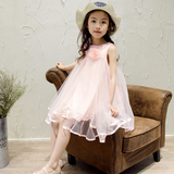 女童夏季新款韩版高腰蕾丝全棉淑女纯白色粉色气质网纱蓬蓬公主裙