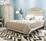 出口美式乡村实木橡木雕花床法式复古做旧床1.8米双人床婚床定制
