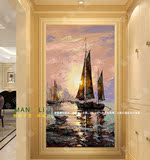 手绘原创客厅餐厅油画抽象画样板房简约装饰画玄关装饰画海景帆船