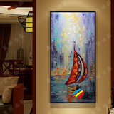 手绘原创客厅餐厅油画抽象画样板房简约装饰画玄关装饰画海景帆船