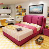第四空间北欧布床小户型1.8米双人床软包简约现代卧室可拆洗婚床