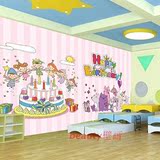大型无缝壁画温馨浪漫粉色蛋糕甜品店饮品店墙纸儿童生日蛋糕壁纸