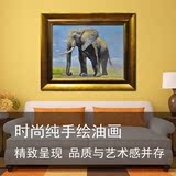 宠物动物油画大象纯手绘现代装饰画壁画风水挂画客厅玄关中式定制
