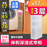 日本进口伸和抽屉式收纳柜3层窄版透明塑料瘦型储物柜夹缝收纳柜