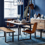 美式LOFT复古实木创意铁艺休闲咖啡厅餐桌椅组合成套家具住宅餐厅