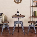 包邮实木铁艺做旧吧台桌椅复古酒吧个性桌椅可调节高度休闲餐桌椅