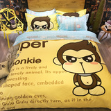 全棉卡通大嘴猴被单四件套纯棉萌潮猴子床单式床上用品
