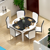 餐桌椅组合现代简约6人伸缩餐桌圆形饭桌折叠餐桌钢化玻璃电磁炉