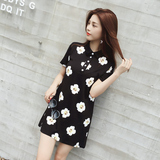 2016夏装 韩版新款收腰修身显瘦时尚印6花度Du Shop女装5203