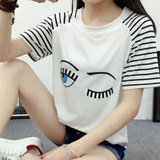 青少年2016春夏装韩版少女大码宽松七分中袖T恤衫 中学生纯棉上衣