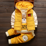 冬款童装加绒加厚卫衣三件套装1-3-5岁男女宝宝童装冬季棉衣外套
