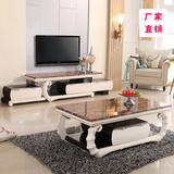 简约现代竹节造型可伸缩酒红米白大理石钢琴烤漆电视柜茶几组合