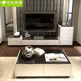 宜家客厅烤漆电视柜茶几组合 简约现代钢化玻璃小户型黑白斗柜
