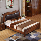 中式全实木床双人床 1.5米高箱储物床成人大床 1.8单人床原木家具