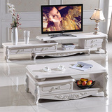 欧式可伸缩电视柜茶几组合 美式简欧全实木1.6/2/3米白色客厅家具