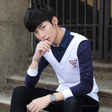 男士长袖衬衫潮流韩版修身休闲青少年衬衣男生寸衫学生假两件衣服