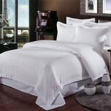 酒店宾馆一公分缎条白色纯棉床单全棉贡缎纯色四件套被套批发