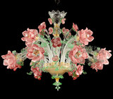 欧式粉红贵族意大利进口手工玻璃红色花朵灯罩吊灯6007