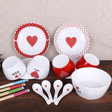 爱心碗碟套装陶瓷餐具 家用陶瓷碗盘碟 韩式套碗卡通创意情侣碗筷