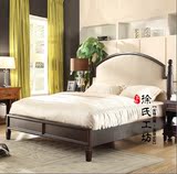 外贸出口美式乡村实木床法式复古布艺软包双人床1.5米1.8米婚床