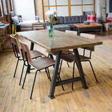 loft实木餐桌北欧简约工业做旧风格铁艺餐桌椅组合做旧餐桌