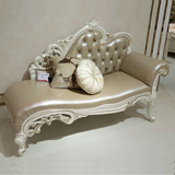 欧式全实木贵妃沙发椅新古典深色真皮雕花美人榻卧室客厅白色躺椅