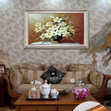 手工高档油画欧式客厅玄关餐厅卧室装饰画横版百合花卉家居壁挂画