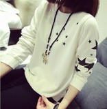 2016春季新款韩版女装欧根纱宽松学生上衣长袖T恤圆领短款小衫潮