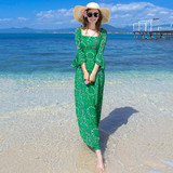 2016泰国沙滩裙夏海边度假裙波西米亚长裙雪纺印花连衣裙大码显瘦
