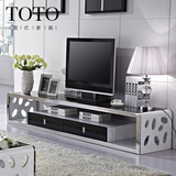 TOTO家具简约不锈钢黑白烤漆电视柜小户型 钢化玻璃简易电视机柜