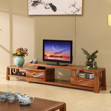 中式实木伸缩电视柜客厅电视机影视柜茶几组合简约小户型橡木地柜