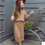 【天天特价】2016春装新款 韩版宝宝针织衫两件套阔腿裤女童套装