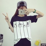 【天天特价】韩国上衣条纹卡通印花宽松短袖T恤女夏季学生打底衫