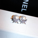 韩国时尚星星满钻珍珠双面耳钉欧美个性女神款两用耳环气质百搭女