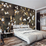手绘复古花卉油画壁纸  定制抽象艺术壁画 客厅背景墙纸 个性墙布