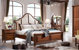 小美式家具 美式乡村床+床头柜+梳妆台+四门衣柜 卧室组合套装