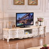 欧式电视柜 大理石电视柜茶几组合 象牙白实木雕花电视柜地柜包邮