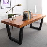 实木餐桌椅组合美式复古铁艺桌现代简约饭桌洽谈桌长方形原木长桌