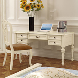 全实木美式乡村书桌白色仿古书台电脑桌写字台办公桌欧式书房家具