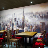 欧式3D水彩手绘建筑城市墙纸客厅卧室咖啡厅服装店大型无纺布壁画