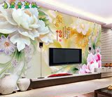 君昔现代中式3D玉雕牡丹电视沙发背景墙壁纸画客厅卧室无纺布墙纸